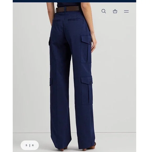 Lauren Ralph Lauren Navy Faille Cargo Pants High Rise Straight Leg 10 NWT 658381 - Picture 2 of 5
